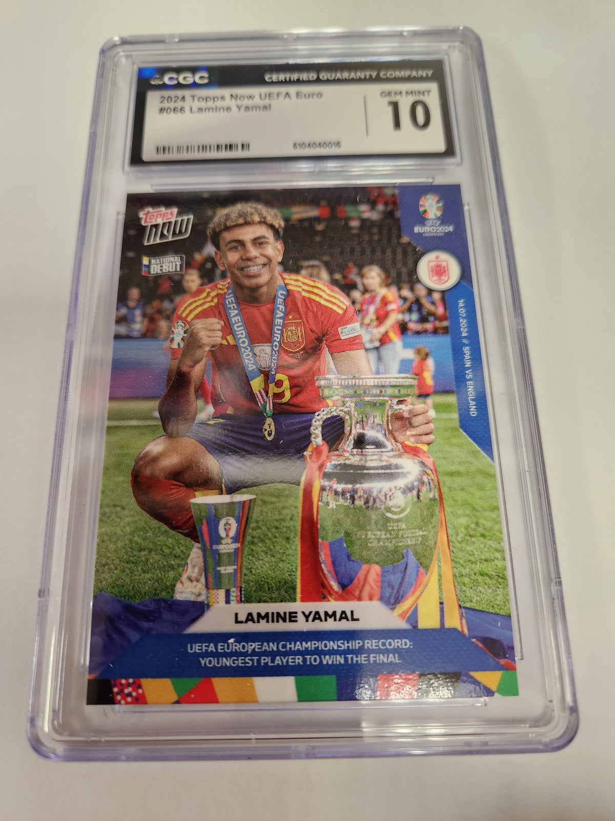 Lamine Yamal - UEFA European Championship: Youngest Player to Win the Final - EURO 2024 TOPPS NOW Card #066 (CGC Graded 10 GEM MINT)