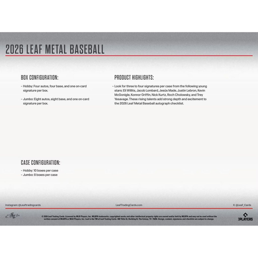 2026 Leaf Metal Baseball Hobby Box