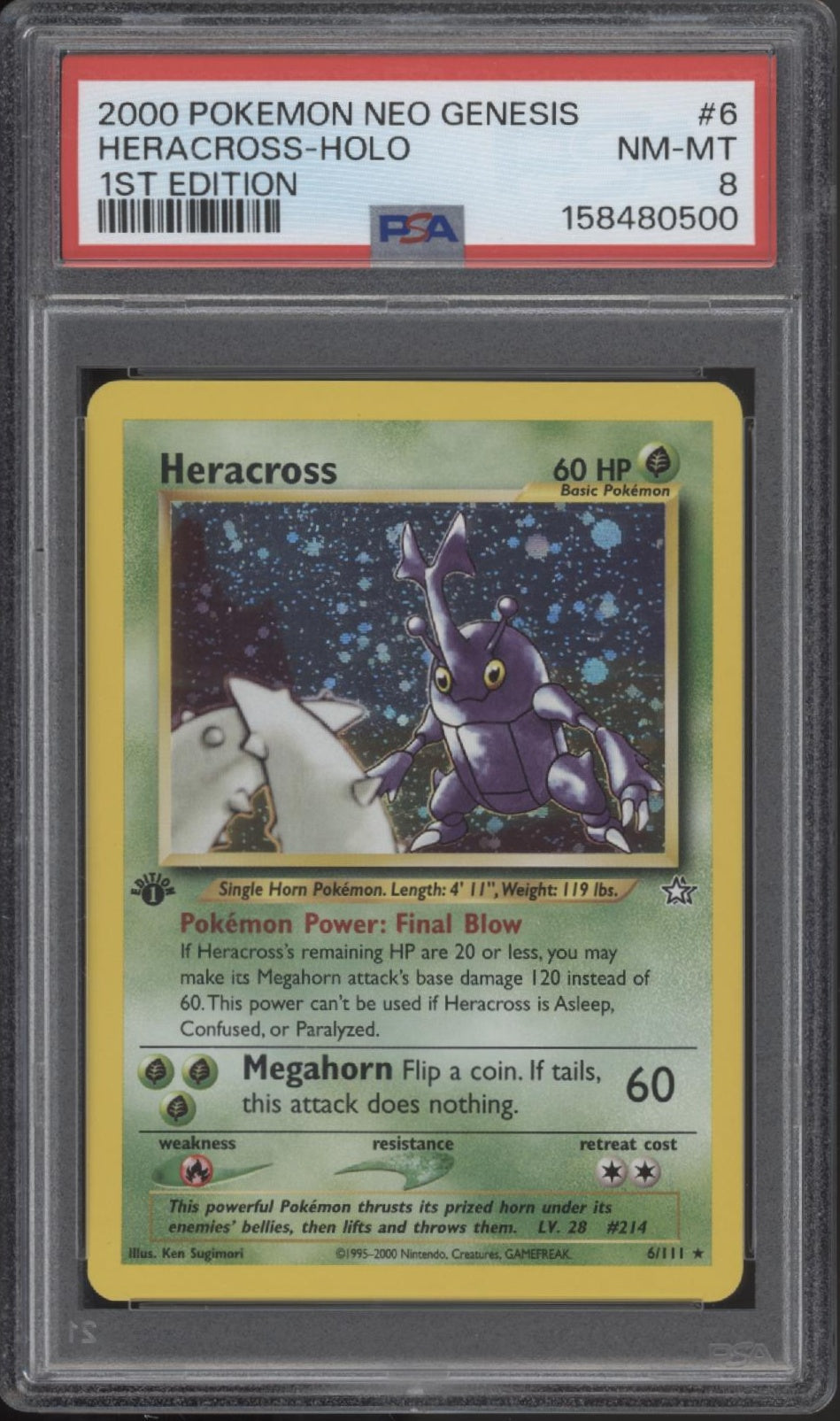 Heracross Pokemon Neo Gensis Holo 1st Edition #6 PSA 8