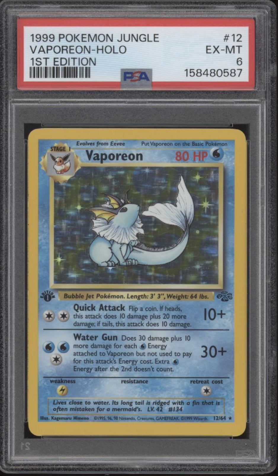 Vaporeon Pokemon Jungle Holo 1st Edition #12 PSA 6