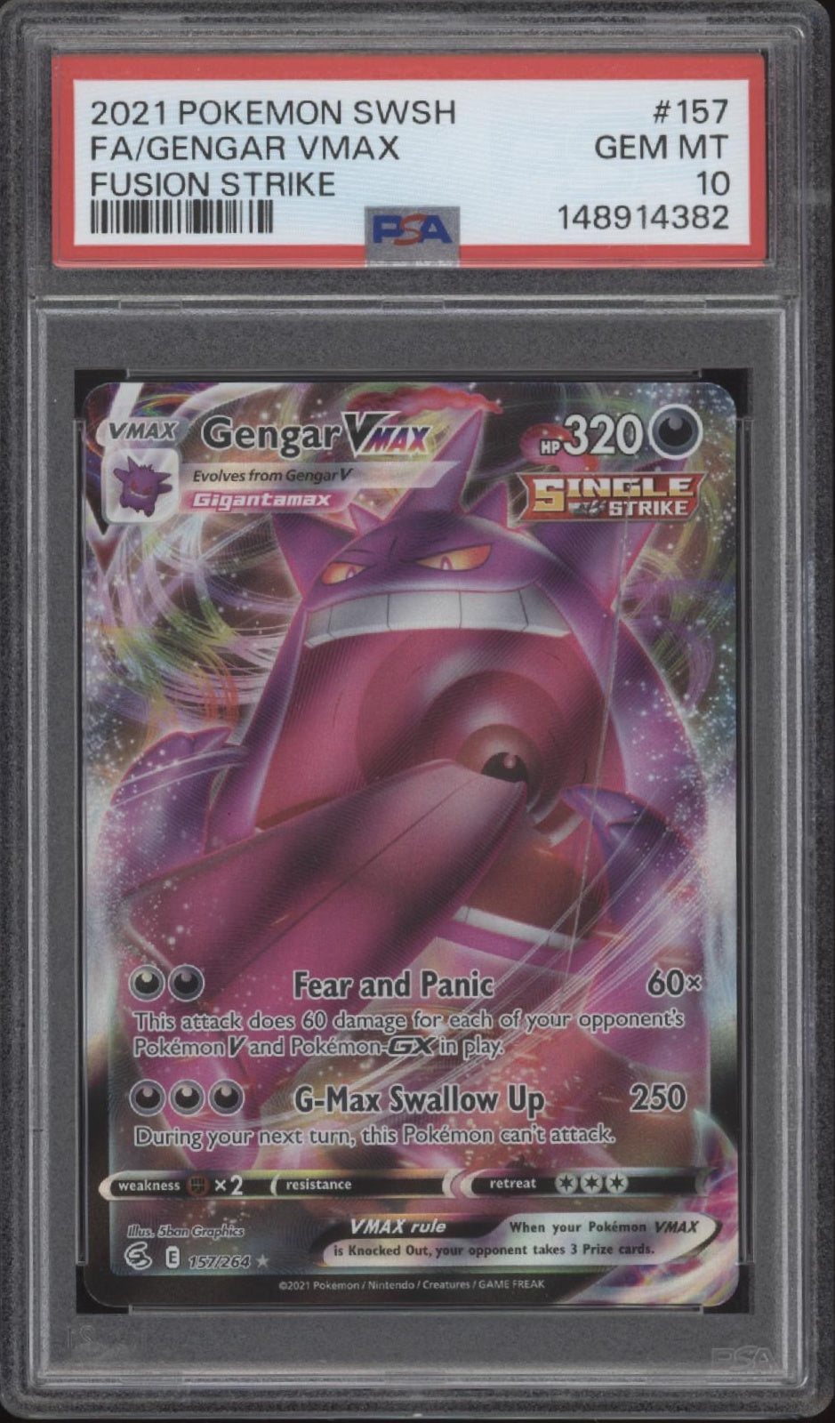 Gengar VMAX Pokemon Fusion Strike Full Art #157 PSA 10