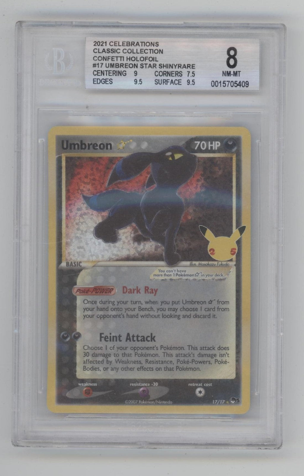 Umbreon Gold Star Pokemon Celebration Classic Collection Confetti Foil Beckett 8