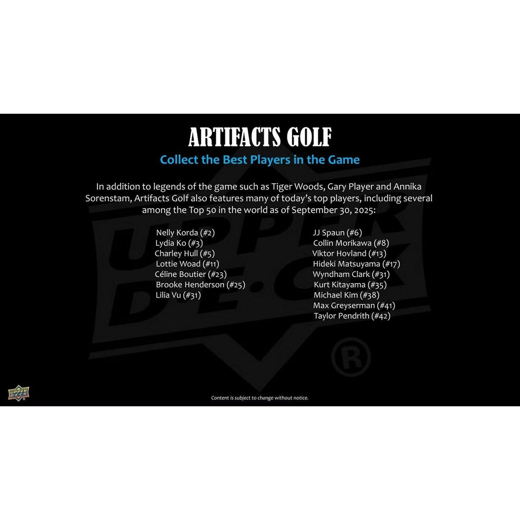 2026 Upper Deck Artifacts Golf Hobby Box *Contact Us To Order*